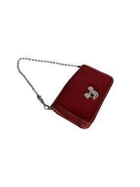 Disney Shiny Red Bifold Wallet Clutch w/ Mickey Mouse Head Lining & Ball Chain
